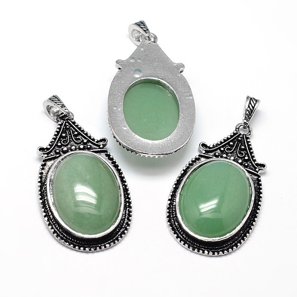 

PandaHall Oval Antique Silver Zinc Alloy Natural Green Aventurine Big Pendants, Nickel Free & Lead Free, 53.5x30x10mm, Hole: 4.5x8.5mm Green...