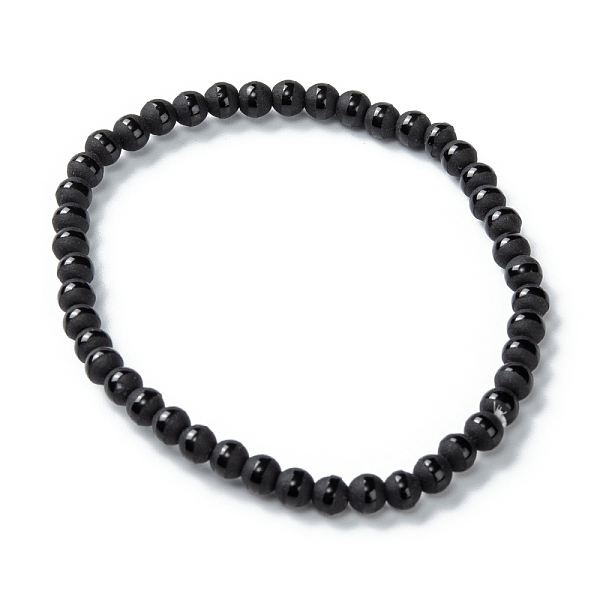 

PandaHall Frosted Glass Beads Stretch Bracelets, Round with Circle Pattern, Black, Beads: 4mm, Inner Diameter: 2-1/8 inch(5.3cm) Glass...