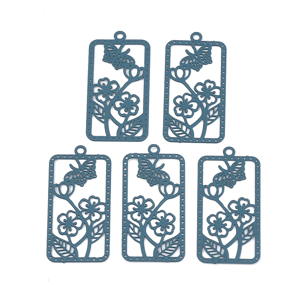 

PandaHall 430 Stainless Steel Filigree Pendants, Spray Painted, Etched Metal Embellishments, Rectangle with Flower, Cadet Blue, 27x13x0.4mm...