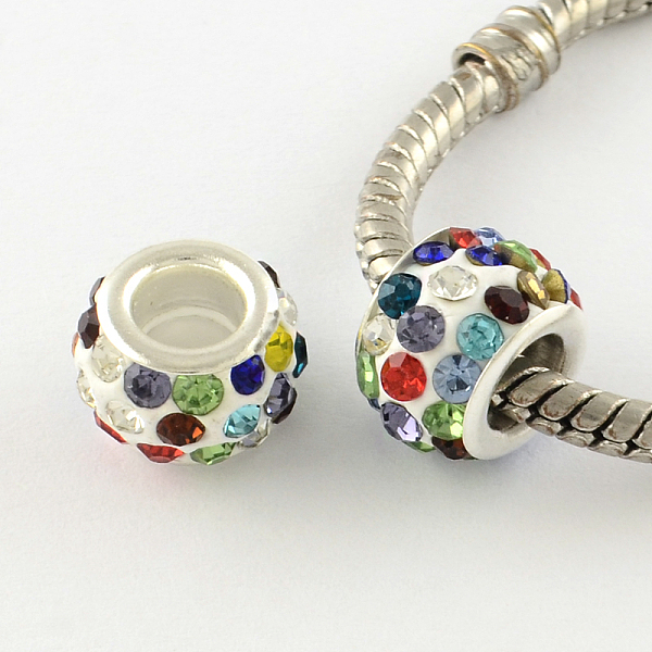 

PandaHall Polymer Clay Rhinestone European Large Hole Beads with Silver Color Plated Brass Cores, Rondelle, Colorful, 11~12x7~7.5mm, Hole..., Multicolor