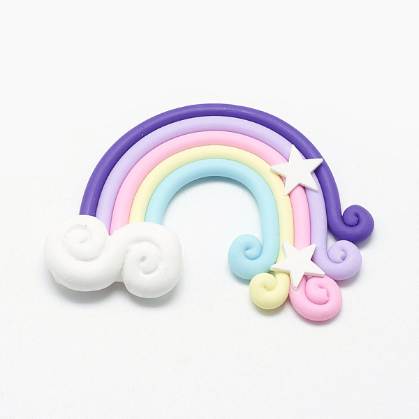 

PandaHall Handmade Polymer Clay Cabochons, Rainbow, Colorful, 36~40x47~53x3mm Polymer Clay Rainbow