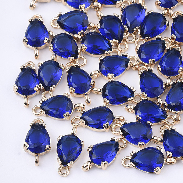 

PandaHall Transparent Glass Links connectors, for Jewelry DIY Craft Making, with Brass Findings, Faceted, Teardrop, Light Gold, Medium Blue...
