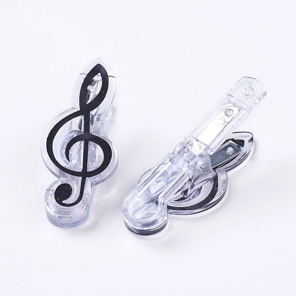 PandaHall Plastic Clips, with Iron Findings, Musical Note, Black, 72x28x27mm Plastic Black