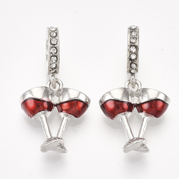 

PandaHall Alloy European Dangle Charms, with Rhinestone and Enamel, Large Hole Pendants, Wine Glass, Crystal, Platinum, 28mm, Hole: 4.5mm..., Red