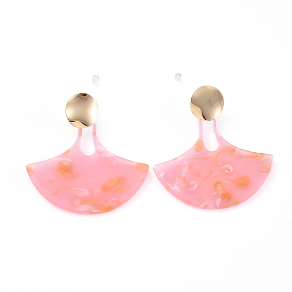 

PandaHall Cellulose Acetate(Resin) Dangle Stud Earrings, with Real 18K Gold Plated Brass Stud Earring Findings, Brass & Plastic Ear Nuts and..., Pink