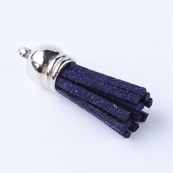 

PandaHall Faux Suede Tassel Pendant Decorations, with CCB Plastic Cord Ends, Platinum, Midnight Blue, 35~37x10mm, Hole: 1.8mm Faux Suede...