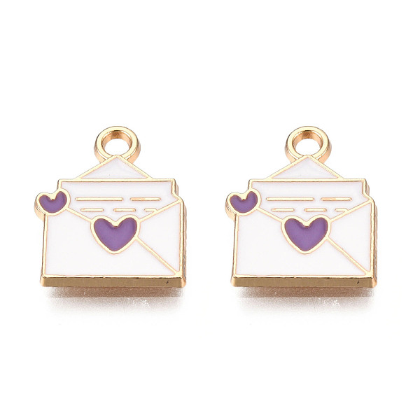 

PandaHall Alloy Enamel Pendants, Light Gold, Letter, Medium Purple, 15.5x12.5x2mm, Hole: 2mm Alloy+Enamel Rectangle