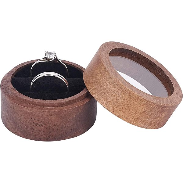 

PandaHall FINGERINSPIRE Walnut Wooden Ring Box (Coffee 5x3.6cm) Round Walnut Ring Organizer with Clear Window Jewelry Ring Box with Two..., Brown