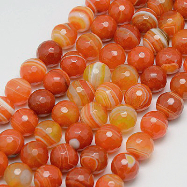 

PandaHall Natural Striped Agate/Banded Agate Beads Strands, Faceted, Dyed, Round, Orange Red, 6mm, Hole: 1mm, about 62pcs/strand, 15 inch...