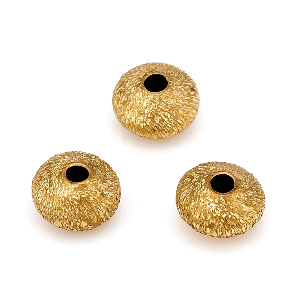 

PandaHall Brass Spacer Beads, Long-Lasting Plated, Textured, Flat Round, Golden, 6x3.5mm, Hole: 1.5mm Brass Flat Round