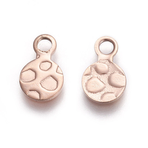 

PandaHall Ion Plating(IP) 304 Stainless Steel Charms, Flat Round, Bumpy, Rose Gold, 9.5x6x0.7mm, Hole: 1.8mm 304 Stainless Steel Flat Round
