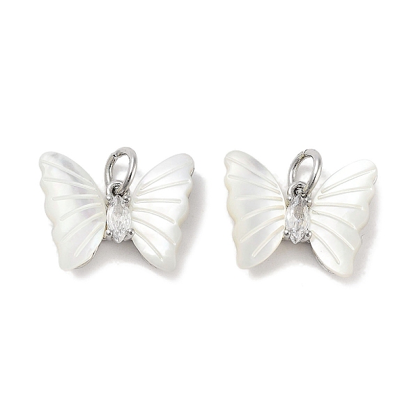 

PandaHall Brass Micro Pave Cubic Zirconia Pendants, with Shell and Jump Ring, Butterfly, Platinum, 12x16x3.5mm, Hole: 3mm Brass+Cubic..., White