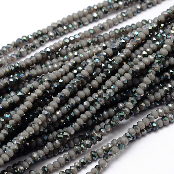 

PandaHall Faceted Rondelle Half Rainbow Plated Electroplate Glass Beads Strands, Dark Gray, 2.8~3x2mm, Hole: 0.8mm, about 200pcs/strand...