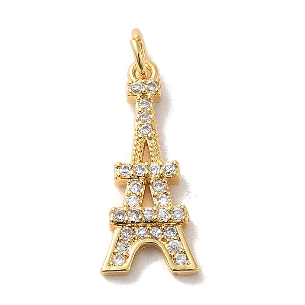 

PandaHall Brass Cubic Zirconia Pendants, with Jump Ring, Eiffel Tower, Real 14K Gold Plated, 21.5x19x2.5mm, Hole: 3.5mm Brass+Cubic Zirconia..., Clear