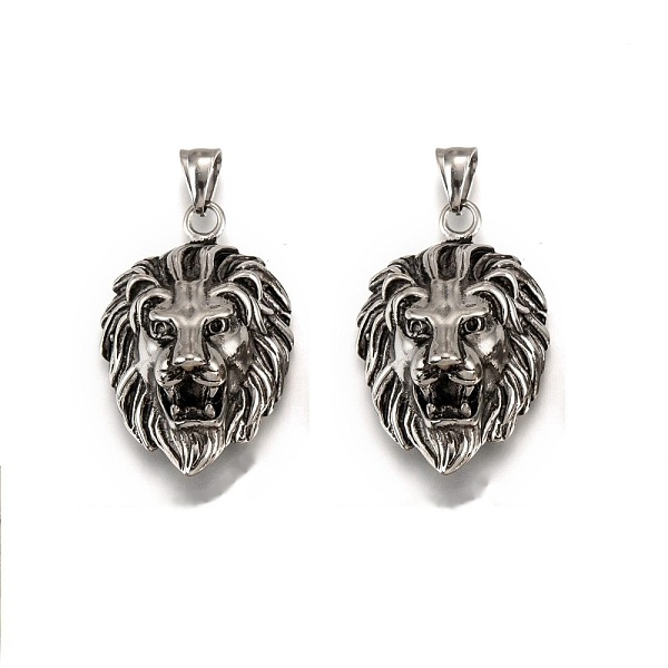 

PandaHall Lion Retro 304 Stainless Steel Pendants, Antique Silver, 44x29x18mm, Hole: 5.5x8mm 304 Stainless Steel Other Animal