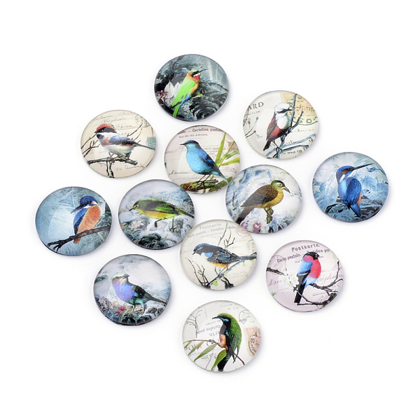 

PandaHall Flatback Glass Cabochons for DIY Projects, Animal Pattern, Dome/Half Round, Mixed Color, 12x4mm Glass Half Round Multicolor