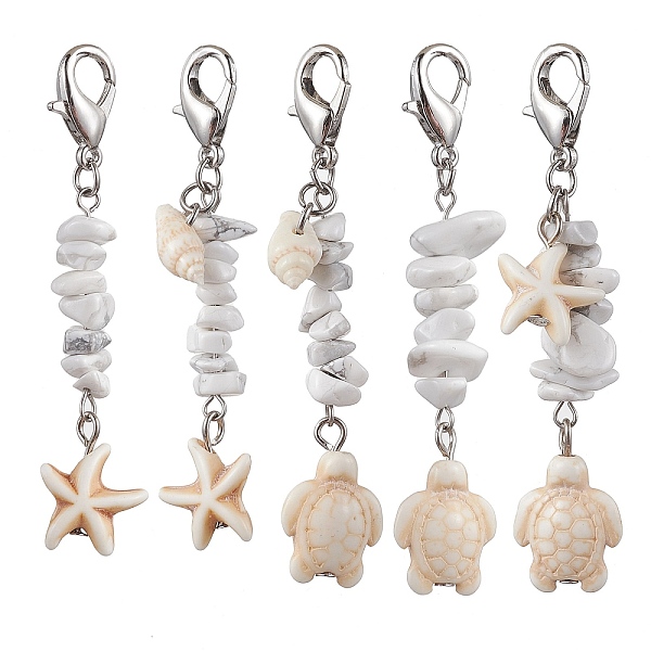 

PandaHall 5Pcs Glass Pendant Decorations, with Zinc Alloy Lobster Claw Clasps, Teardrop, 62~68mm Howlite Mixed Shapes