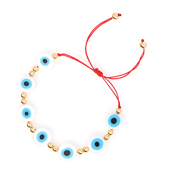 PandaHall Evil Eye Handmade Lampwork Braided Bead Bracelets for Women, Adjustable Golden Tone Beads Bracelets, Deep Sky Blue, 11 inch(28cm)...