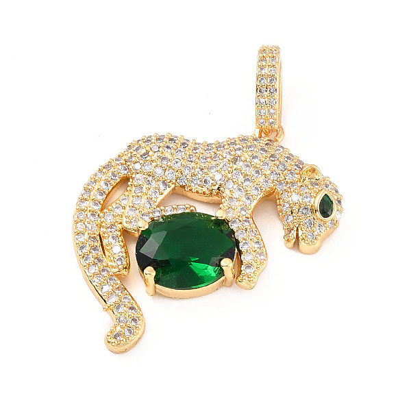 

PandaHall Rack Plating Brass Micro Pave Cubic Zirconia Pendants, Cadmium Free & Lead Free, Leopard, Real 18K Gold Plated, 24x33x5.5mm, Hole..., Green