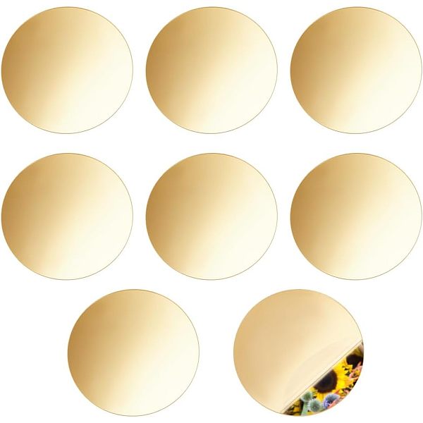 PandaHall OLYCRAFT 8pcs 8 Inch Round Acrylic Mirror Sheet Self Adhesive Gold Mirror Stickers Acrylic Mirror Plate Decal Circles Flat Plate...