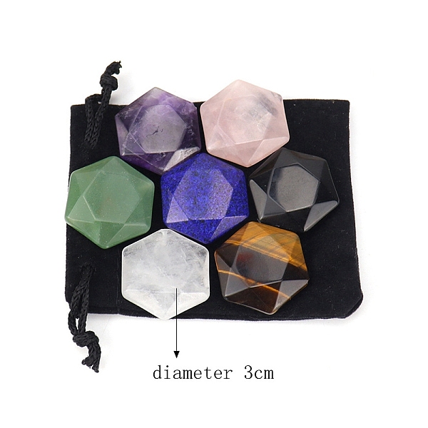

PandaHall 7Pcs Mixed Gemstone Display Decorations, for Home Decoration, Hexagon, 30mm, 7pcs/set Mixed Stone Hexagon