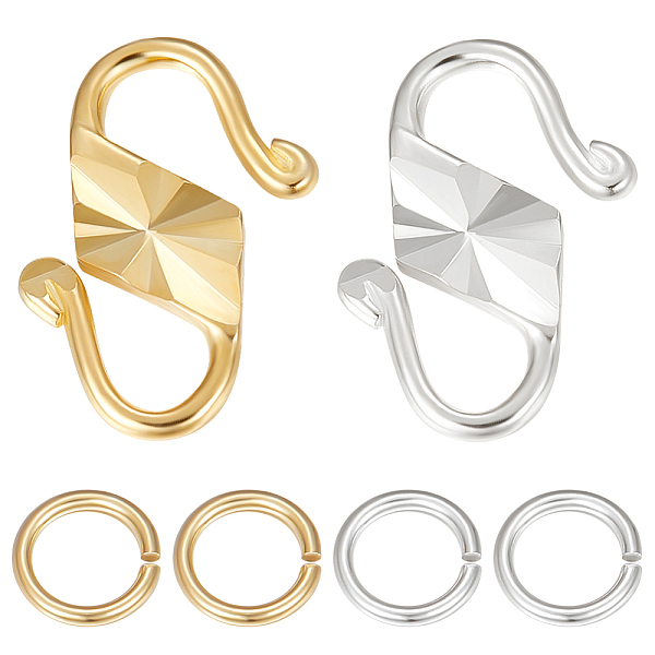 

PandaHall Beebeecraft 1 Box 4Pcs 2 Colors S Hook Clasps Sterling Silver Plated 18K Gold Hook Ring Toggle Clasps Connectors with 4Pcs Open...