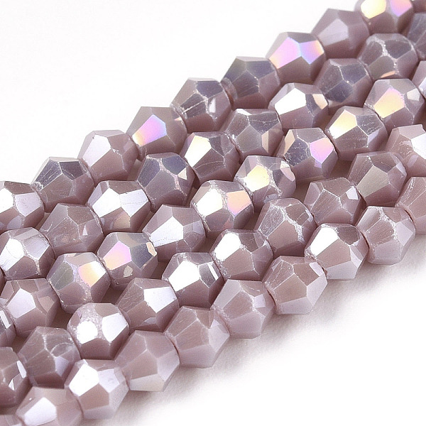

PandaHall Opaque Solid Color Electroplate Glass Beads Strands, AB Color Plated, Faceted, Bicone, Thistle, 3x2.5mm, Hole: 0.7mm, about..., Purple