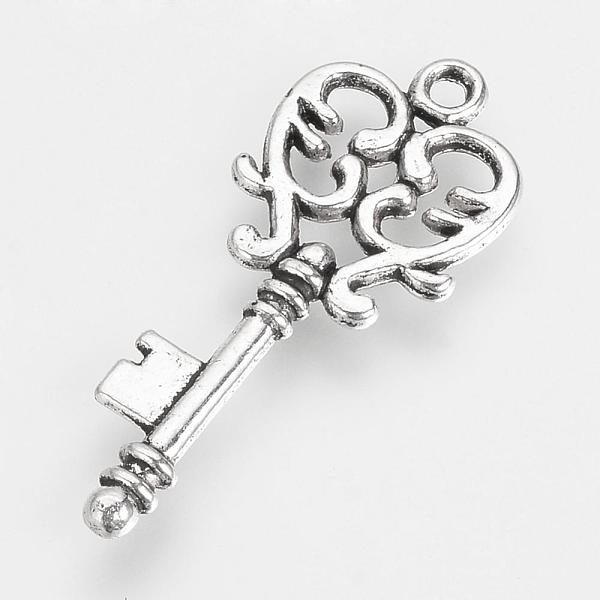 

PandaHall Tibetan Style Alloy Pendants, Key, Cadmium Free & Lead Free, Antique Silver, 33x14x2mm, Hole: 1.5mm, about 660pcs/1000g Alloy Key