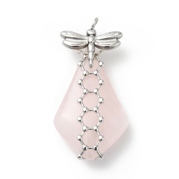 

PandaHall Natural Rose Quartz Pendants, Teardrop Charm, with Stainless Steel Color Plated 304 Stainless Steel Dragonfly Findings...