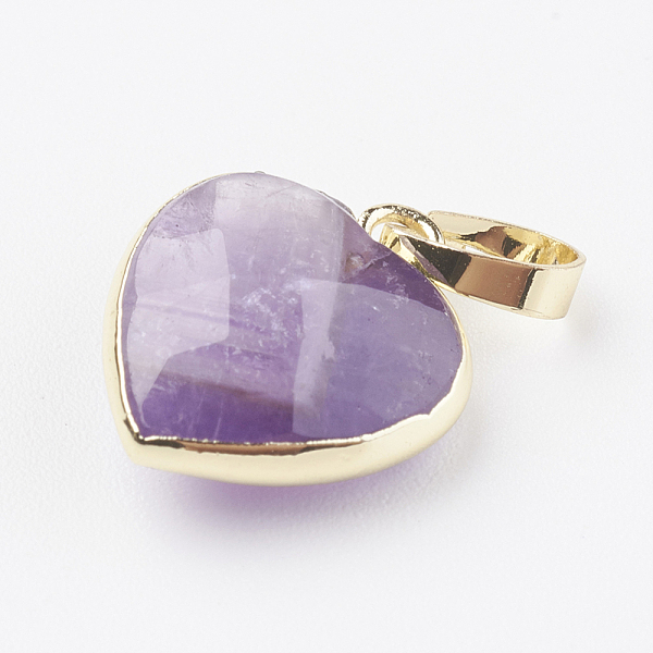 

PandaHall Natural Amethyst Pendants, with Brass Findings, Faceted, Heart, Golden, 14~15x12~12.5x4.5~5.5mm, Hole: 4x6mm Amethyst Heart