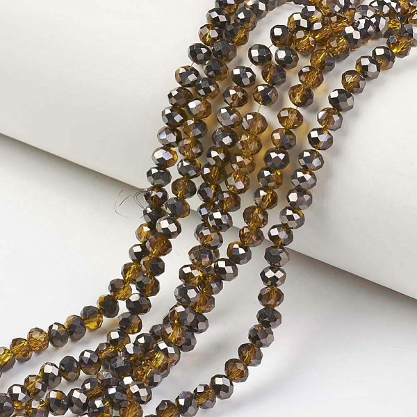 

PandaHall Electroplate Transparent Glass Beads Strands, Half Black Plated, Faceted, Rondelle, Dark Goldenrod, 6x5mm, Hole: 1mm, about..., Gold