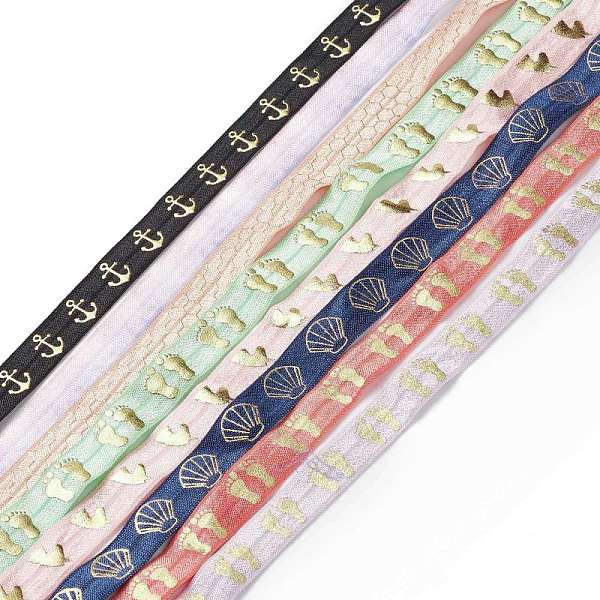 

PandaHall Polyester Elastic Printed Ribbon, Hot Stamping Ribbon, Footprint & Shell & Anchor Pattern, Mixed Color, Mixed Patterns, 5/8 inch..., Multicolor