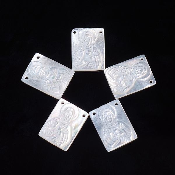 

PandaHall Natural White Shell Pendants, Religion, Rectangle with Virgin Mary, 15.5x11.5~12x2.5mm, Hole: 1mm White Shell Rectangle White