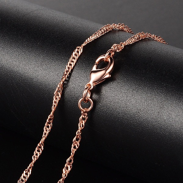 

PandaHall Brass Necklaces, Singapore Chains/Water Wave Chains, with Lobster Clasp, Rose Gold, 17.4 inch, 2mm Brass