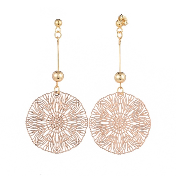 

PandaHall Stud Earrings, with Brass Findings and 304 Stainless Steel Stud Earring Findings, with Ear Nuts, Flower, Light Gold, 63mm, Pin...