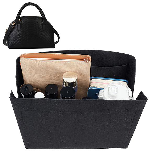 

PandaHall Felt Purse Organizer Insert, Women's Shell Bag Liner, Cosmetics Storage Pouch, with Alloy Zipper, Black, 14.5x28x23cm Fibre Black