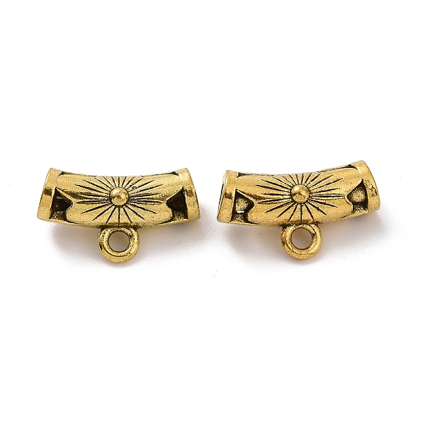

PandaHall Tibetan Style Alloy Tube Bails, Loop Bails, Curved Tube with Flower, Antique Golden, 17x10x7mm, Hole: 2mm, Inner Diameter: 3.6mm...