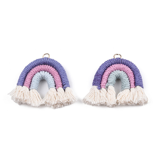 

PandaHall Polycotton(Polyester Cotton) Woven Rainbow Wall Hanging, Macrame Woven Rainbow, with Golden Alloy Loops, Medium Purple...