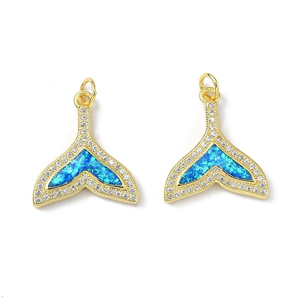 

PandaHall Brass Micro Pave Cubic Zirconia Pendants, with Synthetic Opal and Jump Ring, Fishtail, Real 18K Gold Plated, 21x19x3mm, Hole..., Clear
