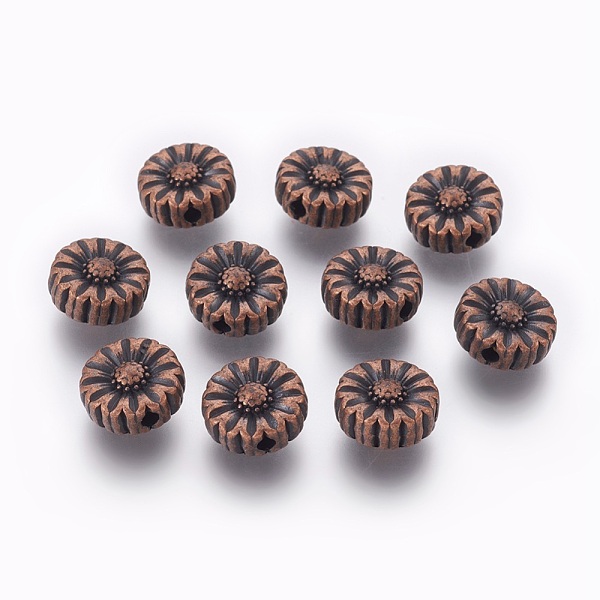 

PandaHall Tibetan Style Alloy Flower Beads, Cadmium Free & Nickel Free & Lead Free, Red Copper, 11x5mm, Hole: 2mm Alloy Flower