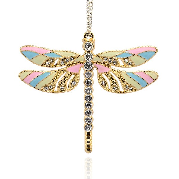 

PandaHall Golden Tone Alloy Enamel Insect Big Pendants, with Crystal Rhinestones, Dragonfly Necklaces Charms, Colorful, 56x64x5mm, Hole: 2mm..., Clear