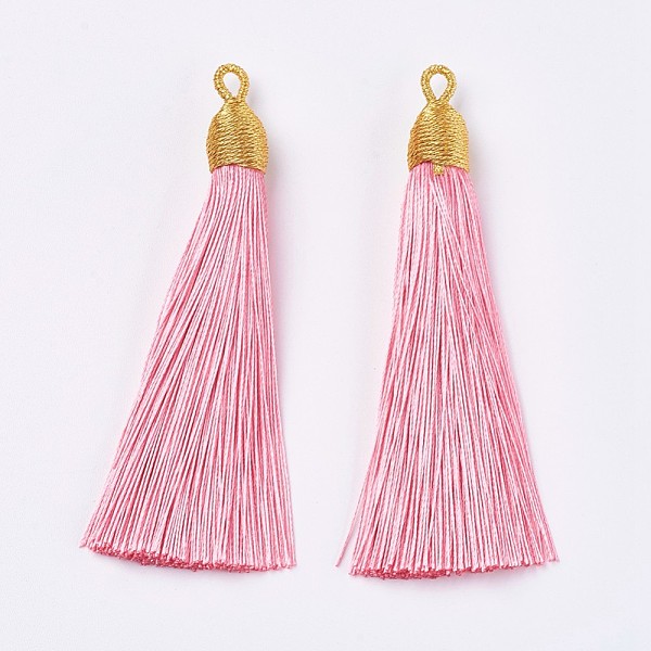 

PandaHall Polyester Tassel Big Pendants Decoration, Pink, 85~90x9~10mm, Hole: 3mm Polyester Pink