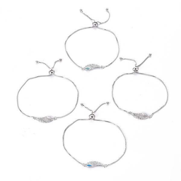 

PandaHall Adjustable Brass Bolo Bracelets, Slider Bracelets, Box Chains, with Synthetic Opal and Cubic Zirconia, Wing, Mixed Color, 9-3/4..., Multicolor