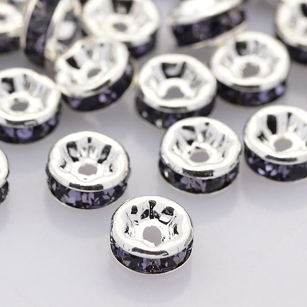 

PandaHall Brass Rhinestone Spacer Beads, Grade AAA, Straight Flange, Nickel Free, Silver Color Plated, Rondelle, Tanzanite, 4x2mm, Hole..., Purple