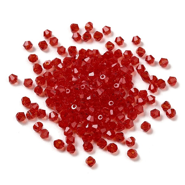 

PandaHall Transparent Glass Beads, Faceted, Bicone, FireBrick, 3.5x3.5x3mm, Hole: 0.8mm, 720pcs/bag. Glass Bicone Red