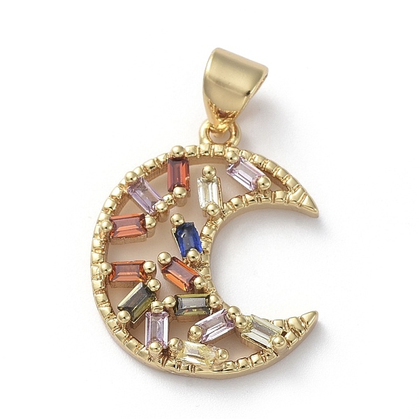

PandaHall Brass Micro Pave Cubic Zirconia Pendants, Moon, Colorful, Mixed Color, 19.5x16x3mm, Hole: 3x4mm Brass+Cubic Zirconia Moon