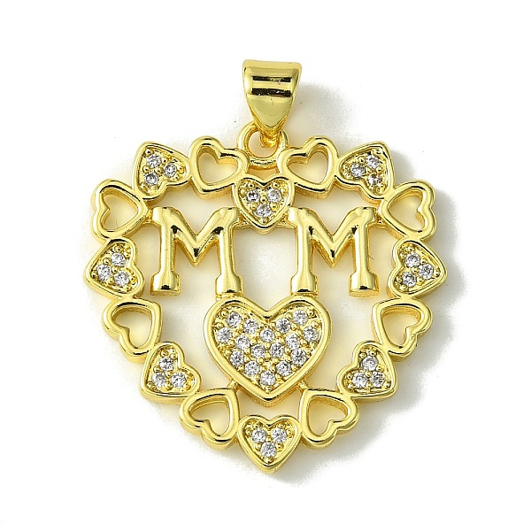 

PandaHall Mother's Day Brass Micro Pave Cubic Zirconia Pendants, Heart with Word Mom, Real 18K Gold Plated, 25x25x2mm, Hole: 5x3.5mm..., Clear