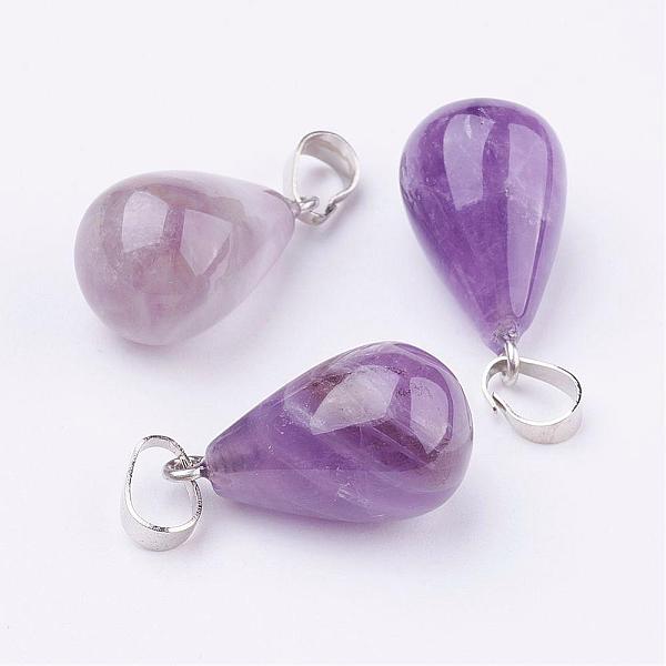 

PandaHall Natural Amethyst Pendants, with Platinum Tone Brass Findings, Drop, 24~24.5x14mm, Hole: 5x7mm Amethyst Teardrop