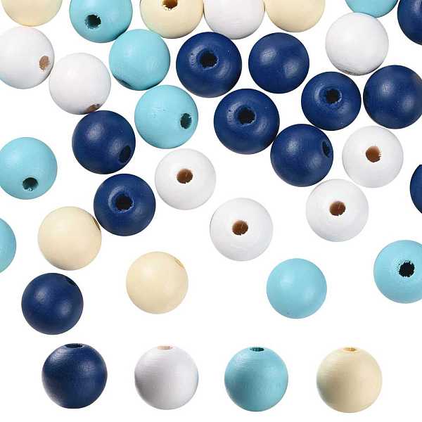 

PandaHall 160 Pcs 4 Colors Summer Ocean Marine Style Painted Natural Wood Round Beads, with Waterproof Vacuum Packing, for DIY Crafts..., Multicolor