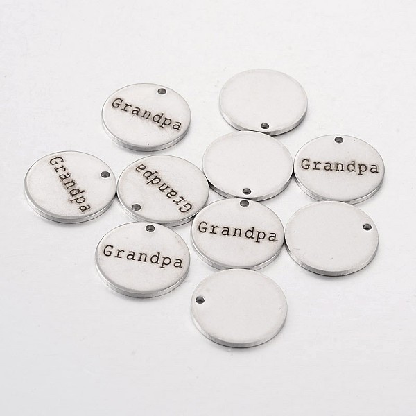 

PandaHall Stainless Steel Pendants, Flat Round with Word Grandpa, Stainless Steel Color, 15x1mm, Hole: 1.3mm Stainless Steel Flat Round